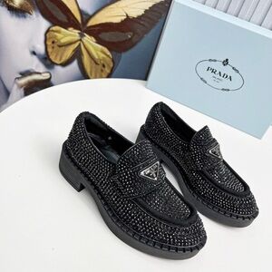 Prada Black Embellished Loafers